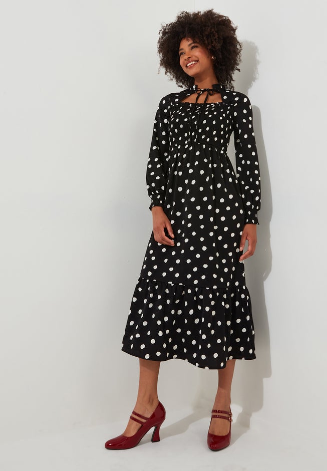 Long Sleeve Smocked Midi Dress image number 0