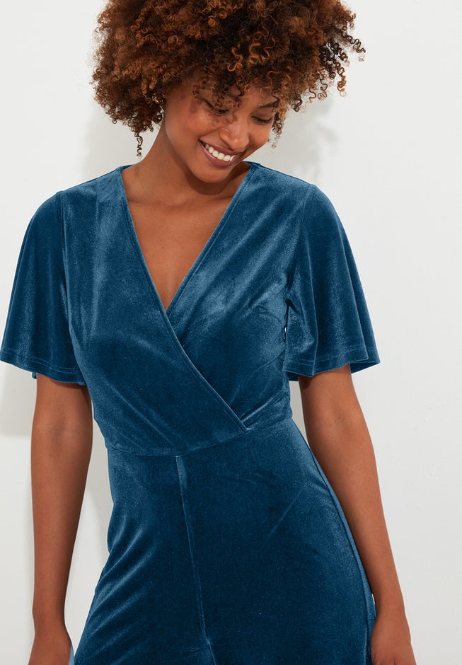 Flutter Sleeve Velvet Jumpsuit image number 3