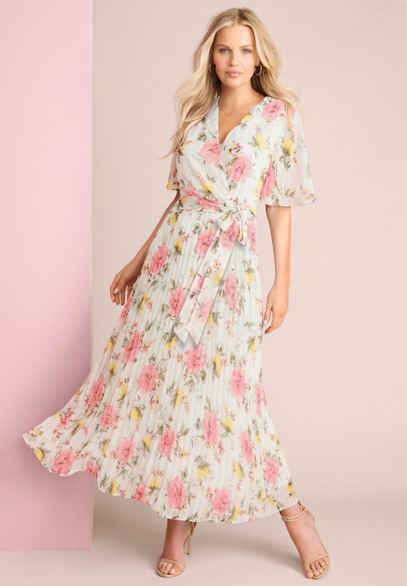 Chiffon Flutter Sleeve Maxi Dress image number 0