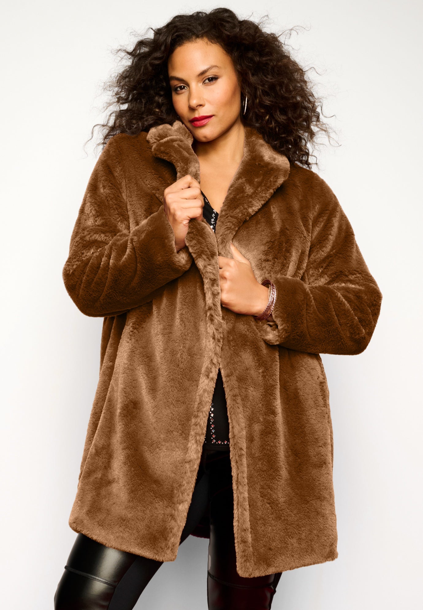 Plus Size Mid-Length Luxe Faux Fur Coat image number 0