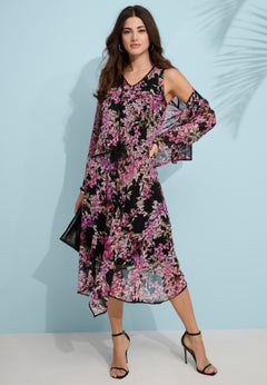 Plus Size Georgette Printed Beaded 2-Piece Jacket Dress