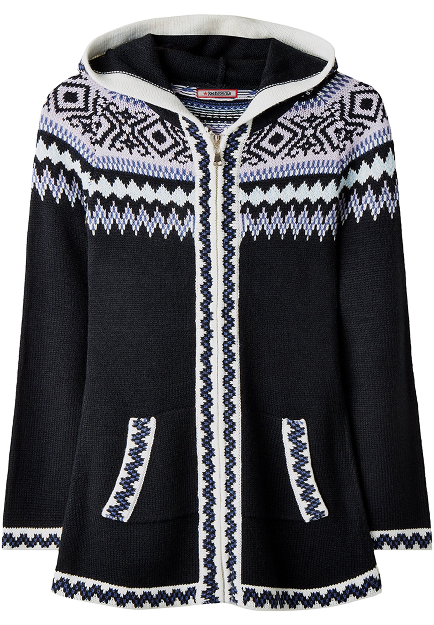Fair Isle Drawstring V-Neck Zip Hoodie image number 0