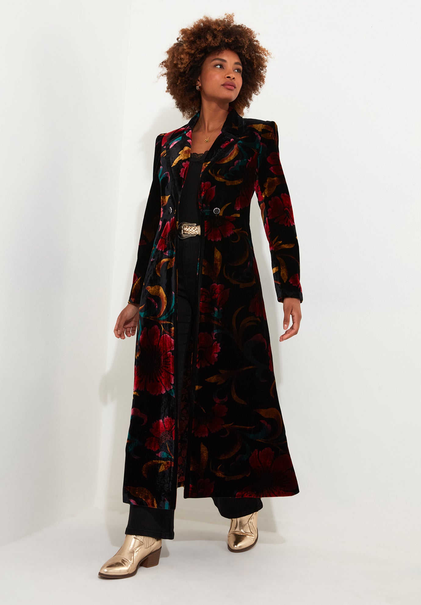 Longline Floral Velvet Blazer image number 5