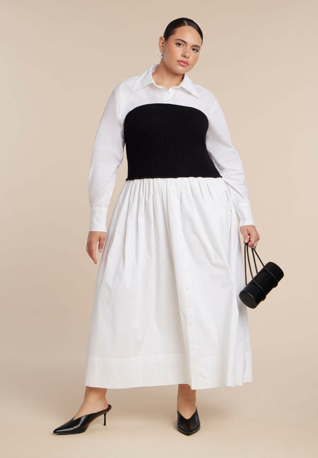 Sweater Twofer Shirt Dress image number 0