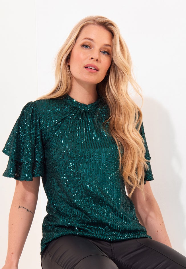 Short Flutter Sleeve Sequin Top image number 0