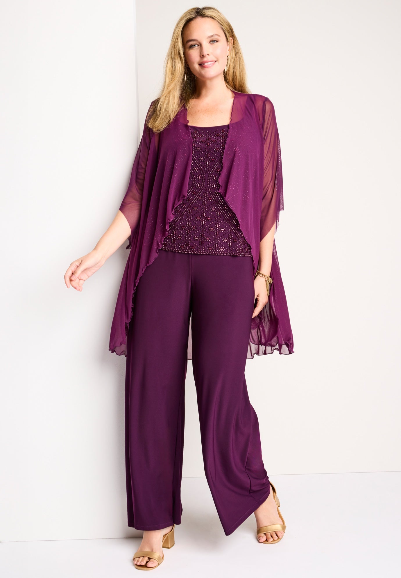 3-Piece Pant Set With Beaded Tank image number 0