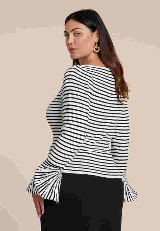 Striped Sweater With Flared Sleeve image number 1