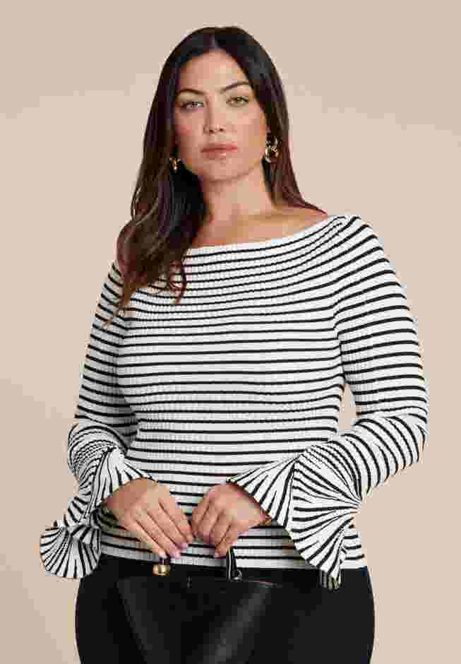Striped Sweater With Flared Sleeve image number 0
