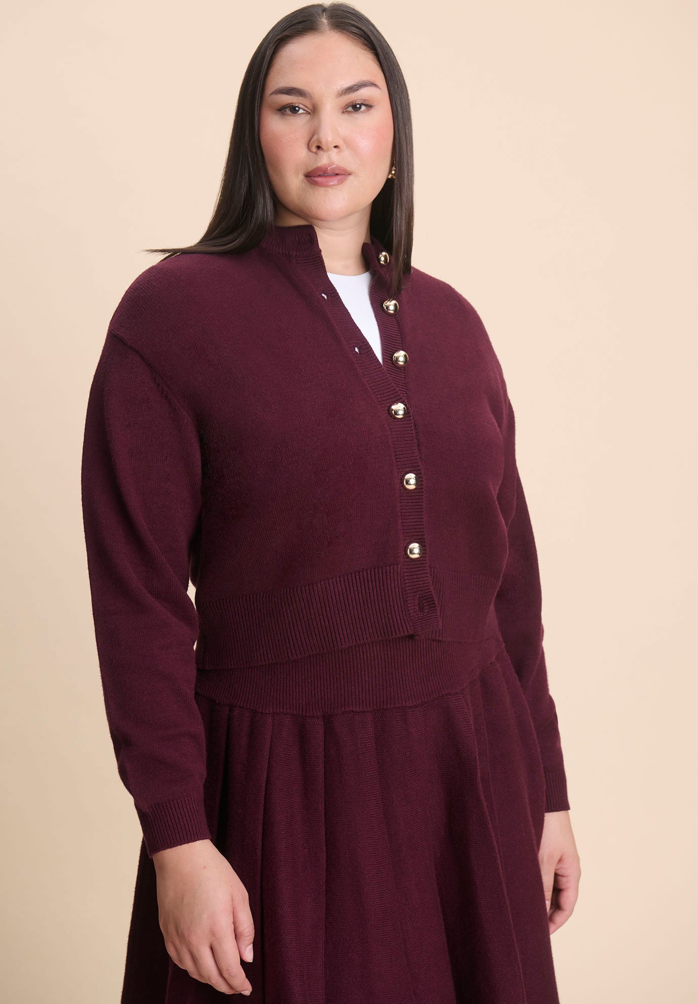 Gold Button Cropped Cardigan image number 1