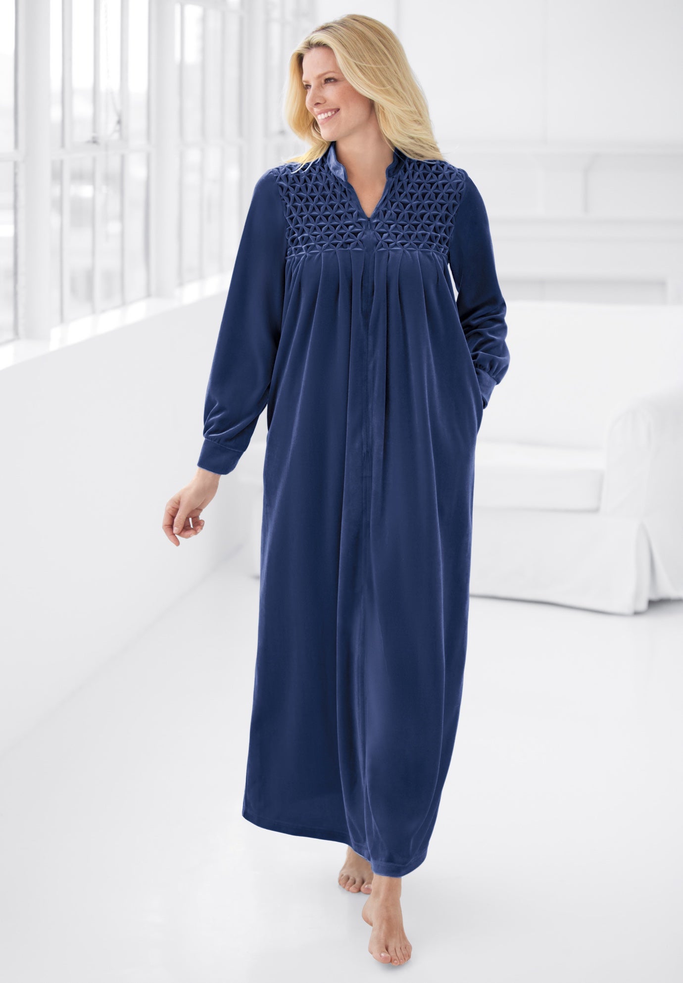 Smocked Velour Long Robe image number 5