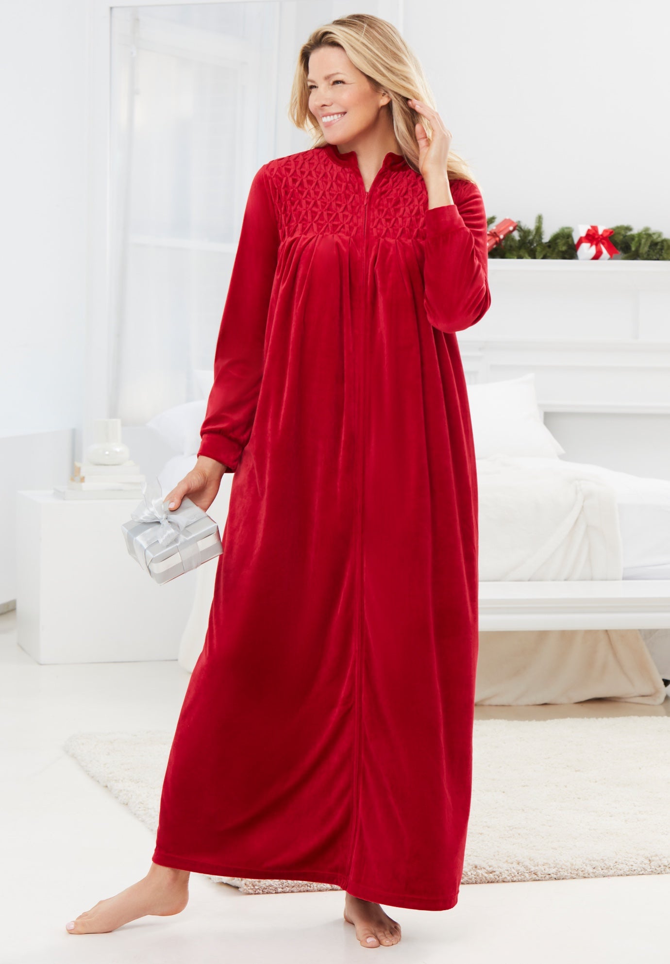 Smocked Velour Long Robe image number 0
