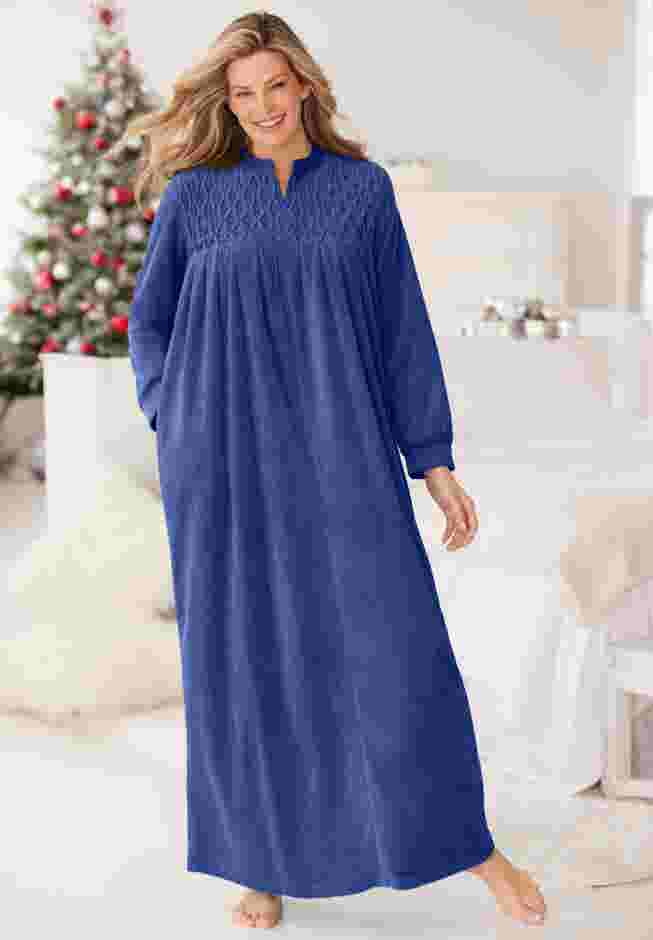 Smocked Velour Long Robe image number 0