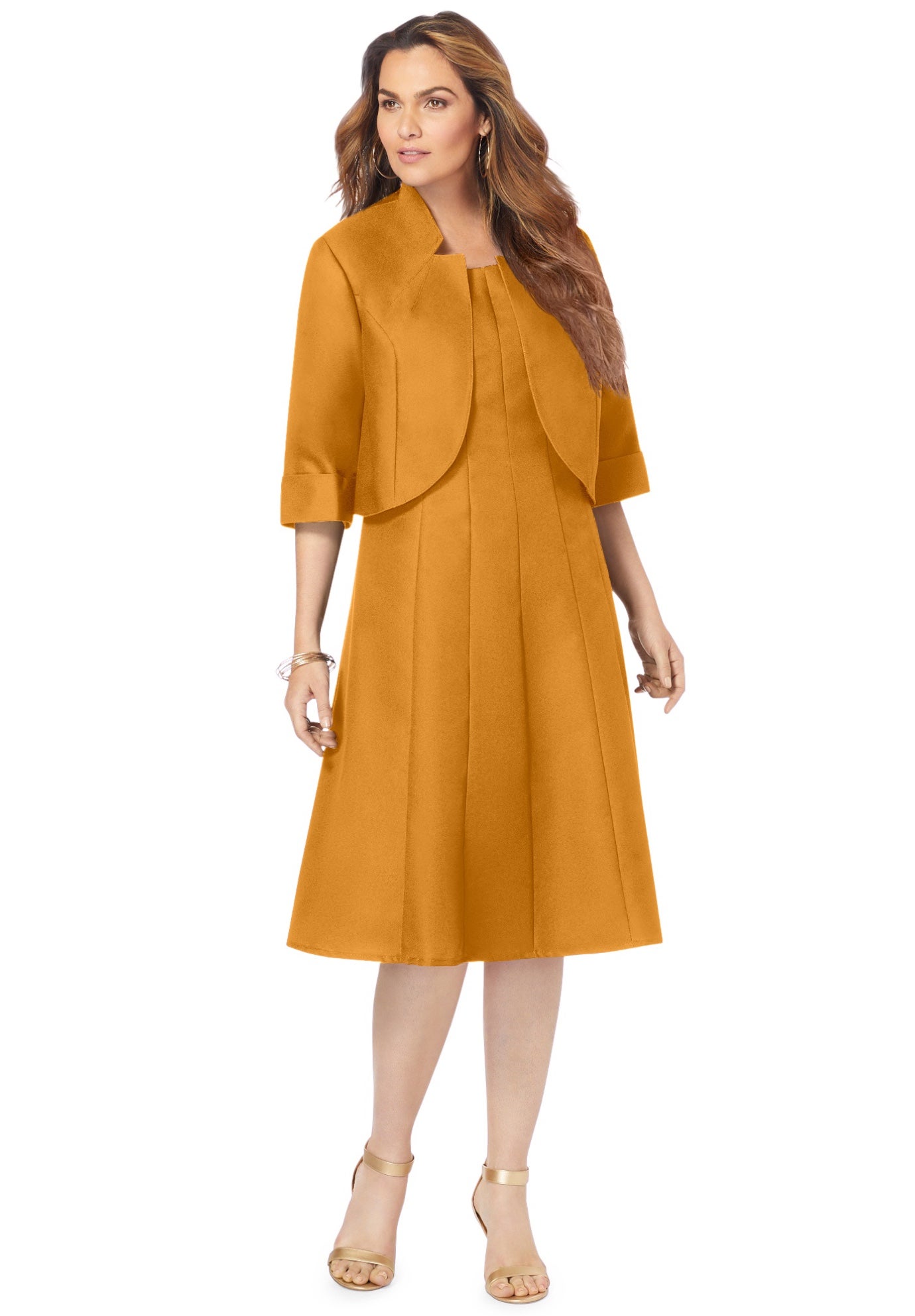 Plus Size Elbow Sleeve Fit-and-Flare Dress with Bolero Jacket &ndash; 2-Piece Suit image number 0