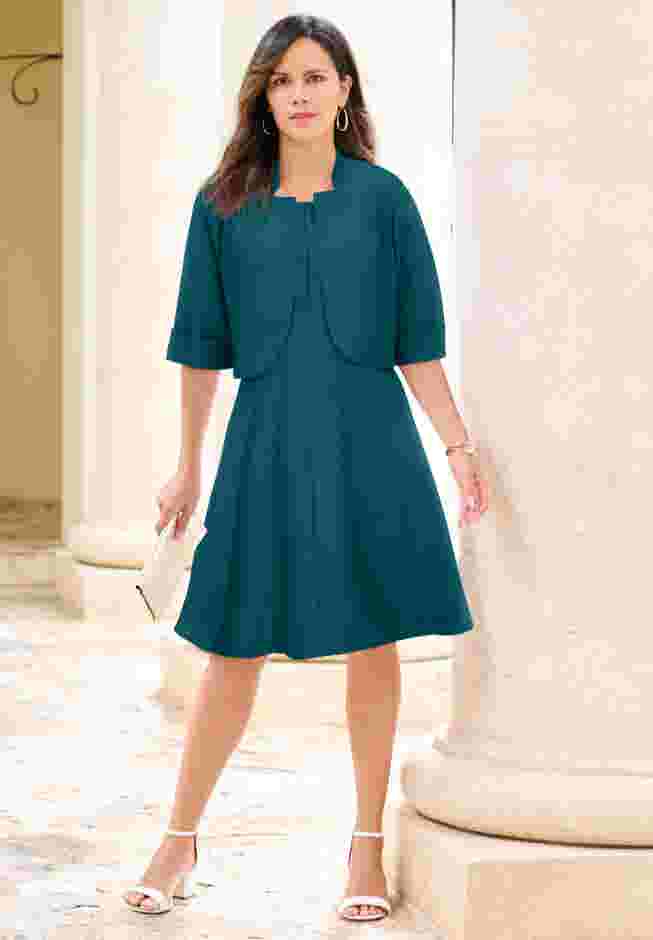 Plus Size Elbow Sleeve Fit-and-Flare Dress with Bolero Jacket – 2-Piece Suit image number 0