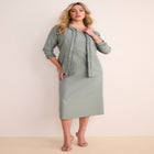 Plus Size Long Sleeve Pleated Jacket Dress Set &ndash; Elegant 2-Piece Sheath Suit image number null