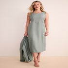 Plus Size Long Sleeve Pleated Jacket Dress Set &ndash; Elegant 2-Piece Sheath Suit image number null