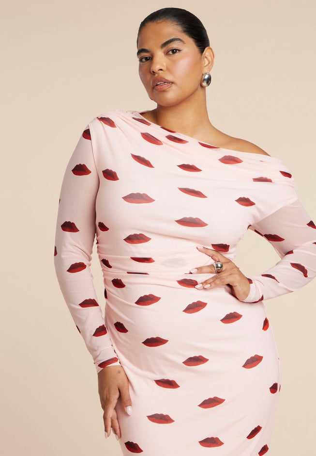 Asym Neck Printed Mesh Dress image number 2