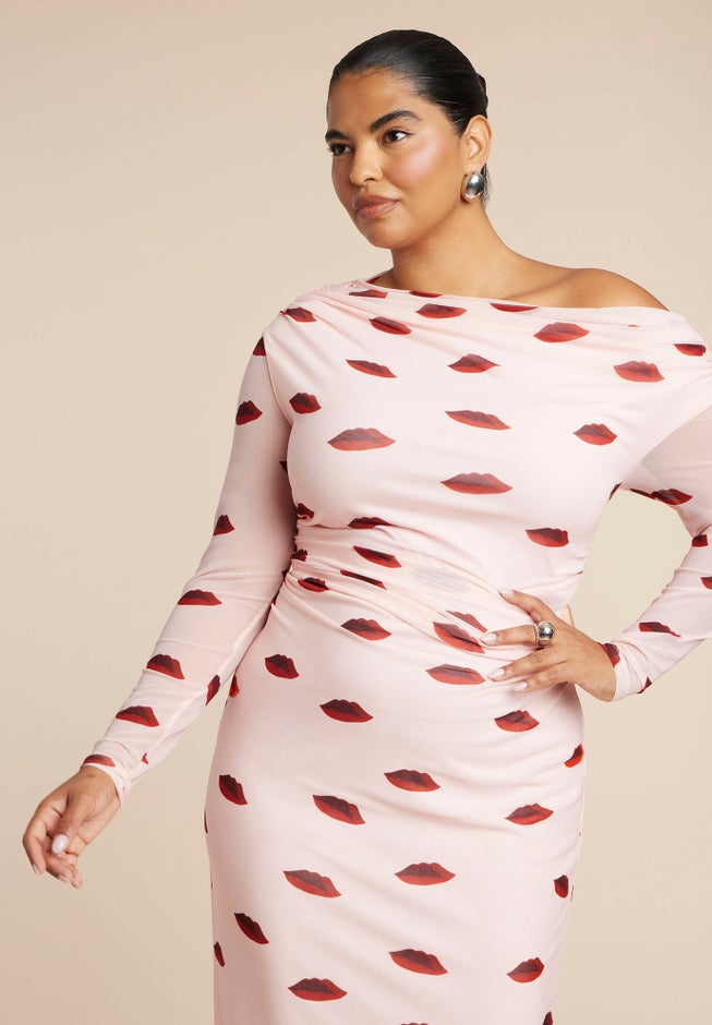 Asym Neck Printed Mesh Dress image number 3