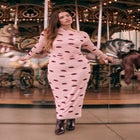 Asym Neck Printed Mesh Dress image number null