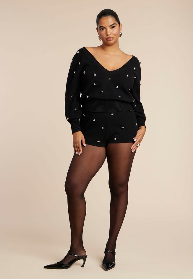 Heart Stud Sweater Hot Short image number 1