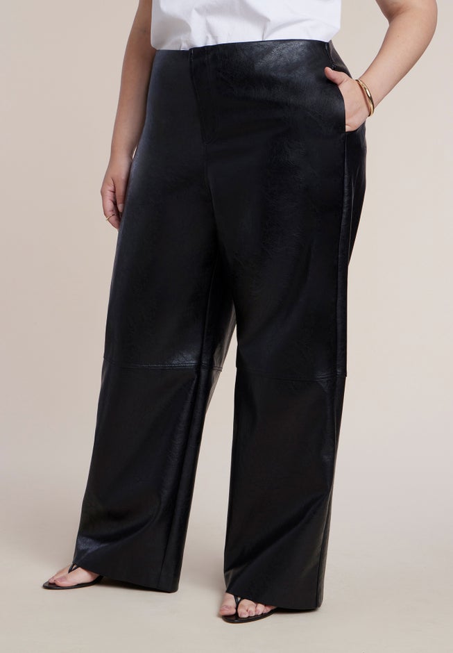 Textured Faux Leather Wide Leg Pant image number 1