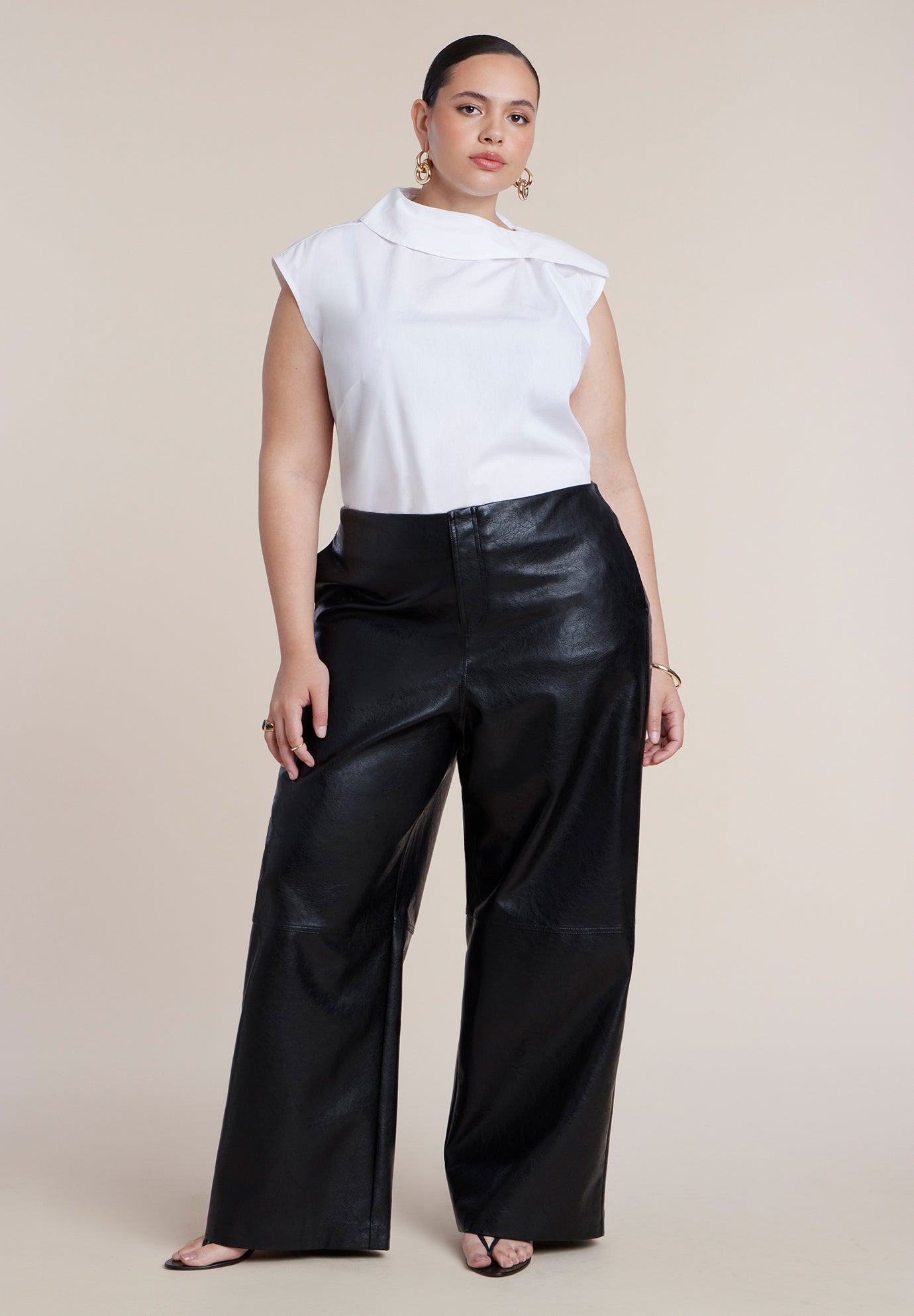 Textured Faux Leather Wide Leg Pant image number 0