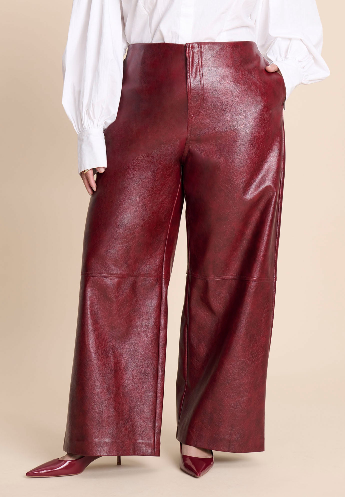 Textured Faux Leather Wide Leg Pant image number 0