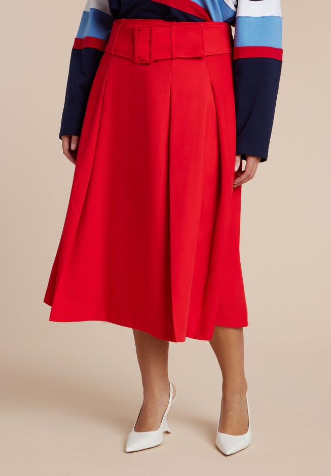 Pleated Belted Midi Skirt image number 3