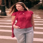 Flutter Sleeve Top With Necktie image number null