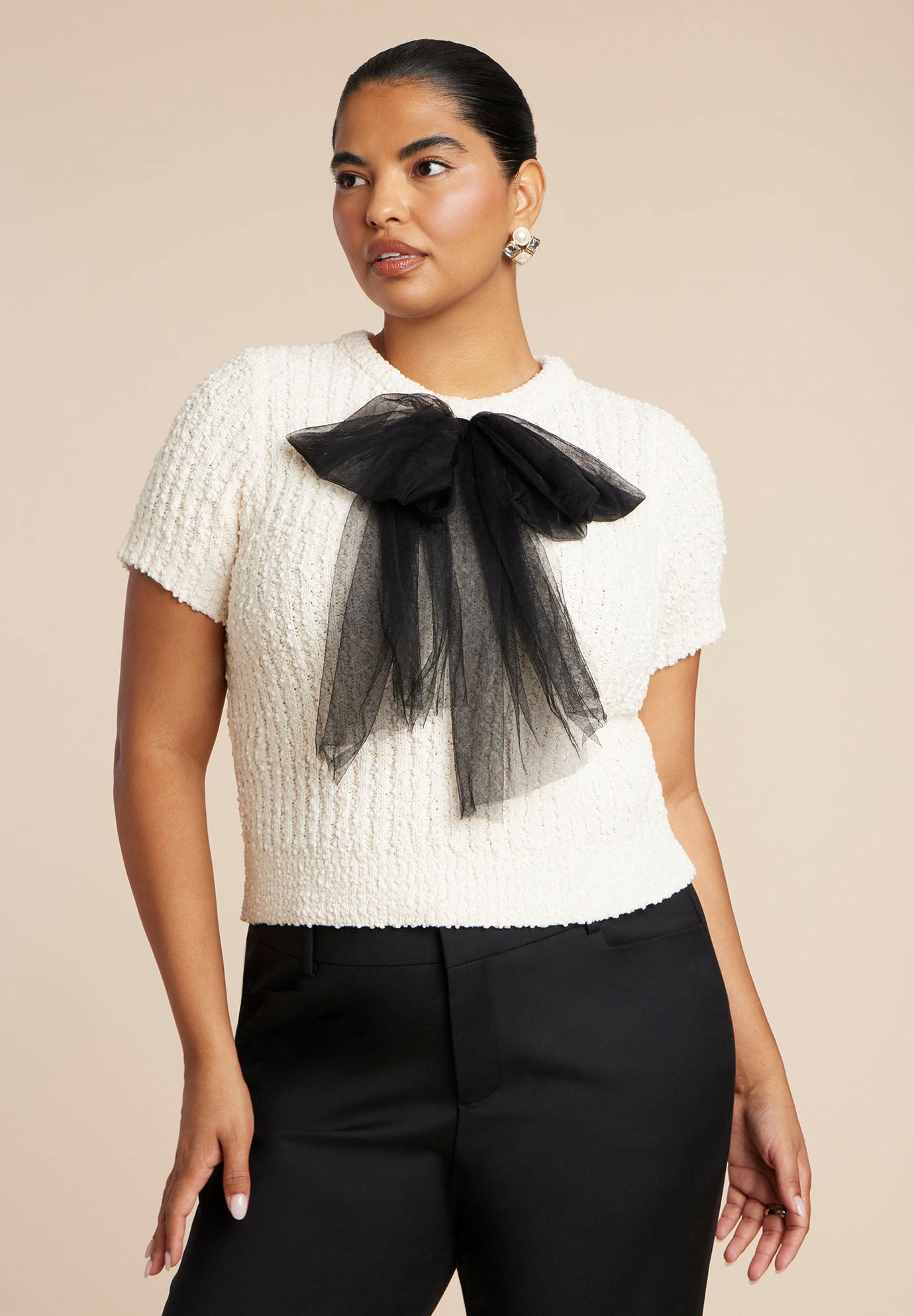 Sweater With Sheer Bow image number 0