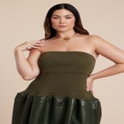 Faux Leather Sweater Mixed Dress image number null