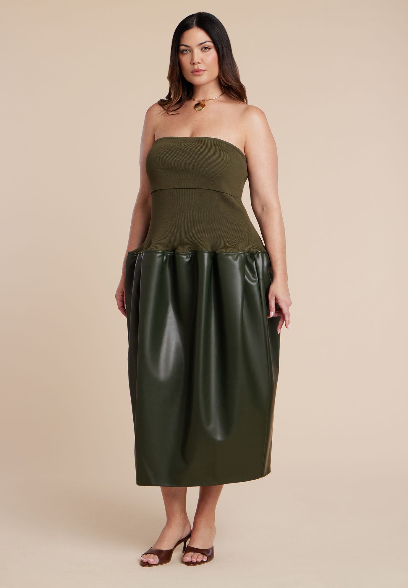 Faux Leather Sweater Mixed Dress image number 0