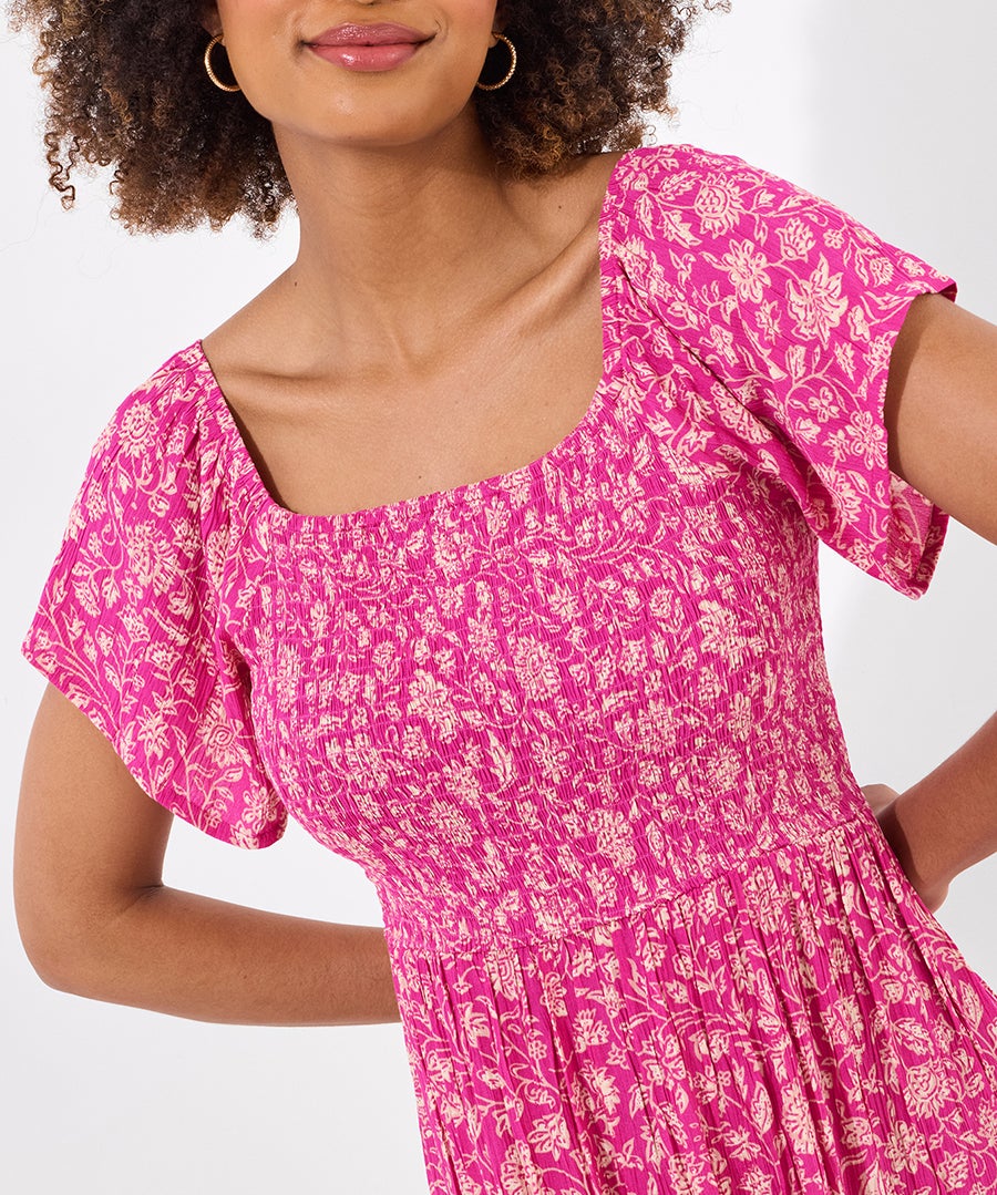 Square Neck Smocked Crinkle Maxi Dress image number 1