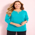 Suprema&reg; 3/4 Sleeve V-Neck Cutout Tee image number null