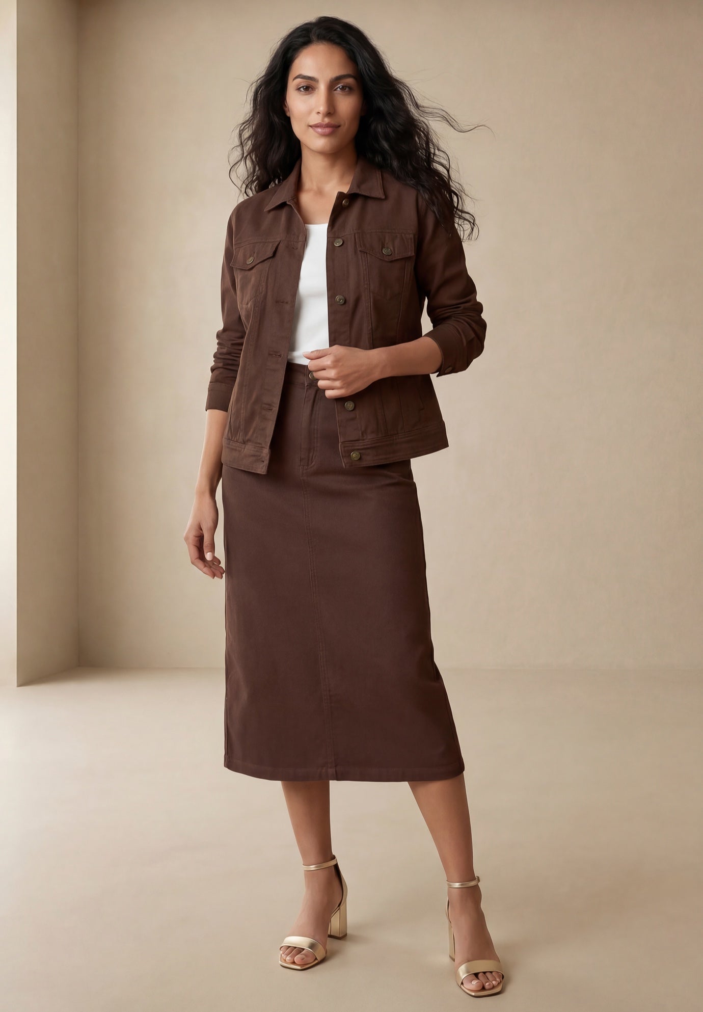 Classic Cotton Denim Midi Skirt image number 0