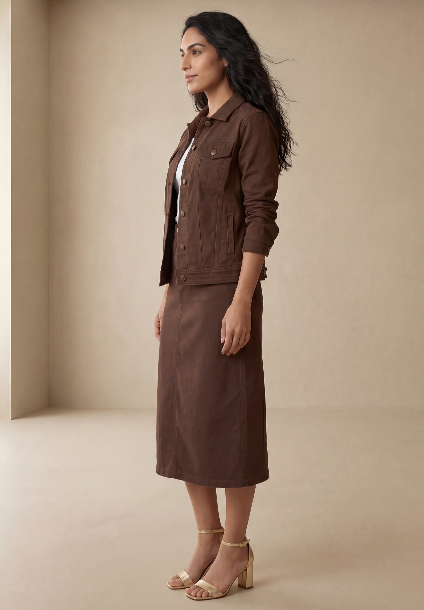 Classic Cotton Denim Midi Skirt image number 1