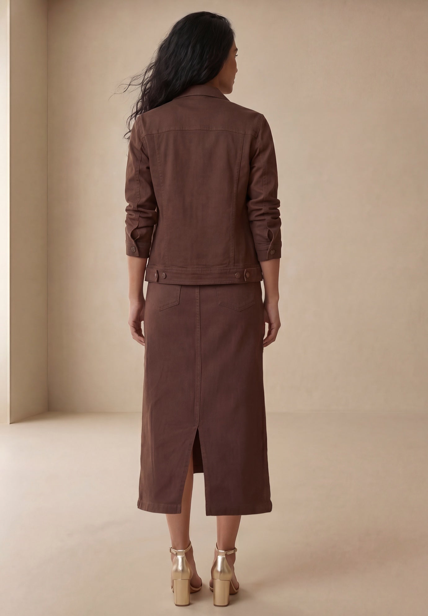 Classic Cotton Denim Midi Skirt image number 2