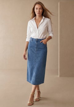 Classic Cotton Denim Midi Skirt