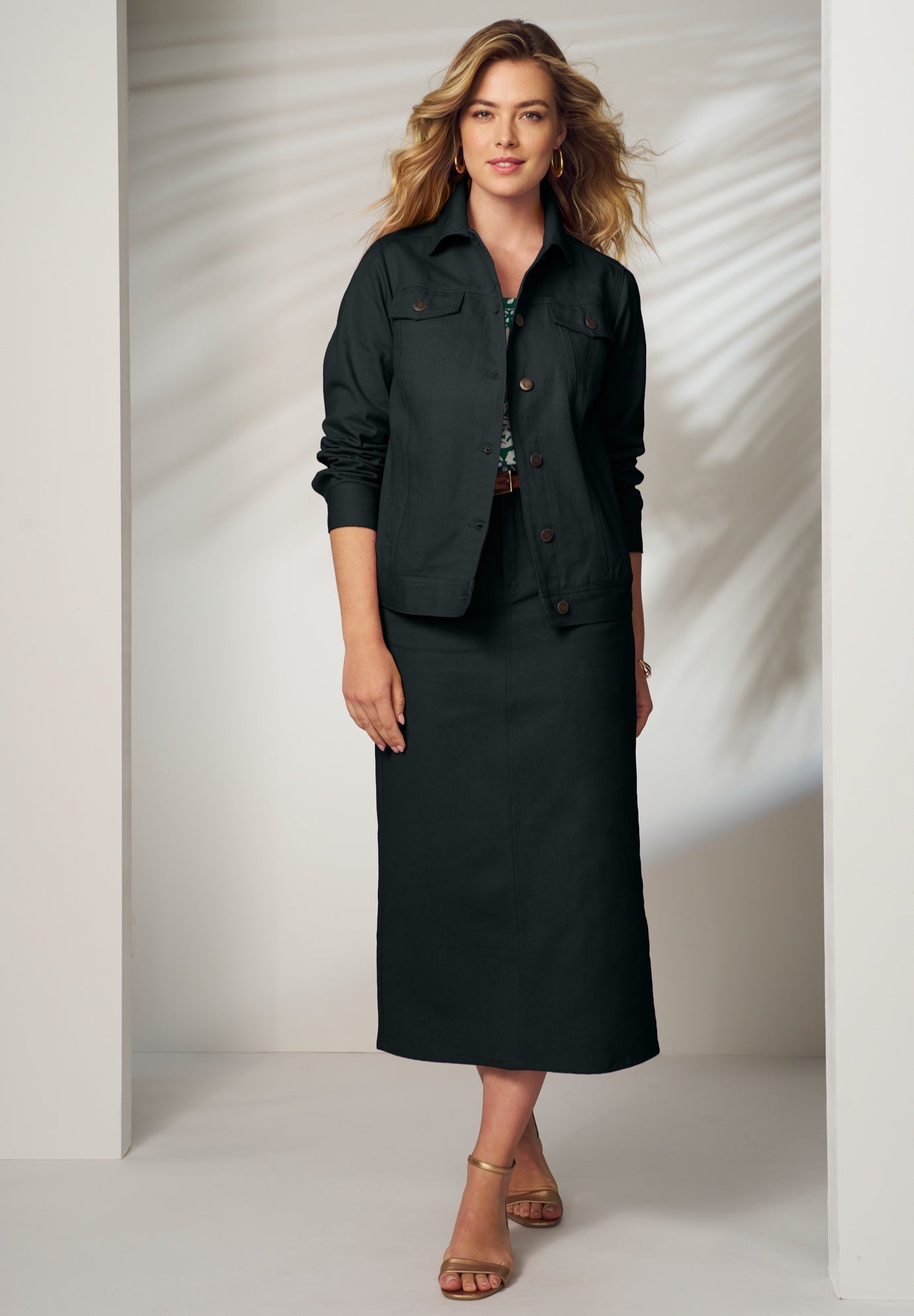 Classic Cotton Denim Midi Skirt image number 1