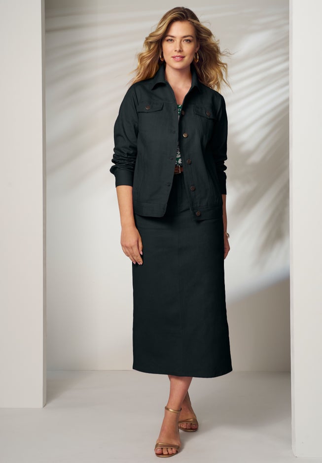 Classic Cotton Denim Midi Skirt image number 1