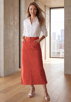 Classic Cotton Denim Midi Skirt