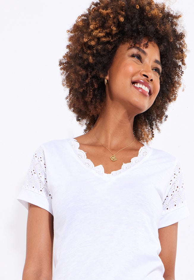 V-Neck Eyelet Tee image number 1