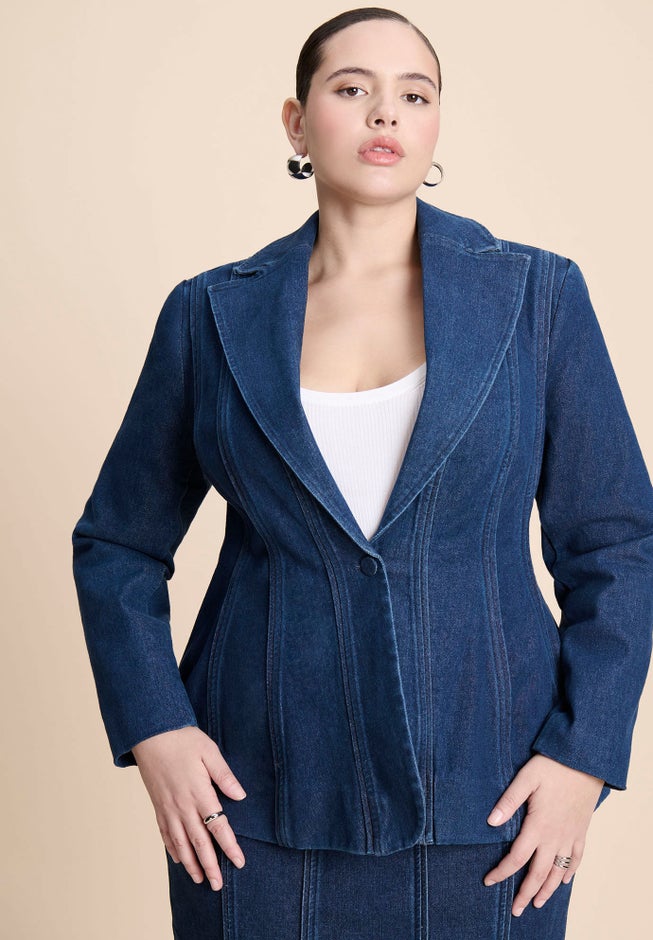 Seamed Denim Peplum Blazer image number 1