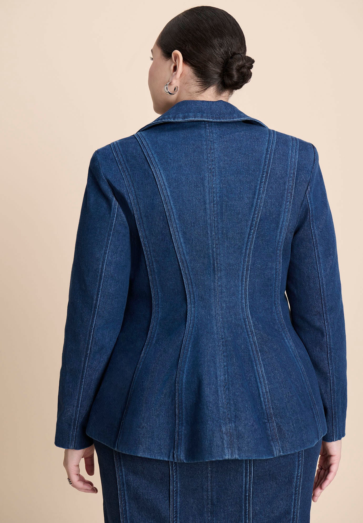Seamed Denim Peplum Blazer image number 2