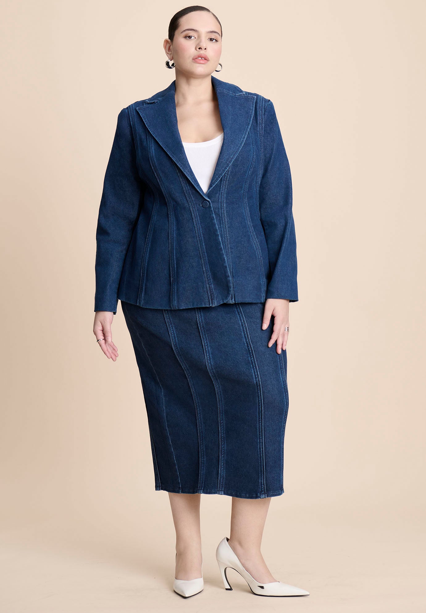 Seamed Denim Peplum Blazer image number 3