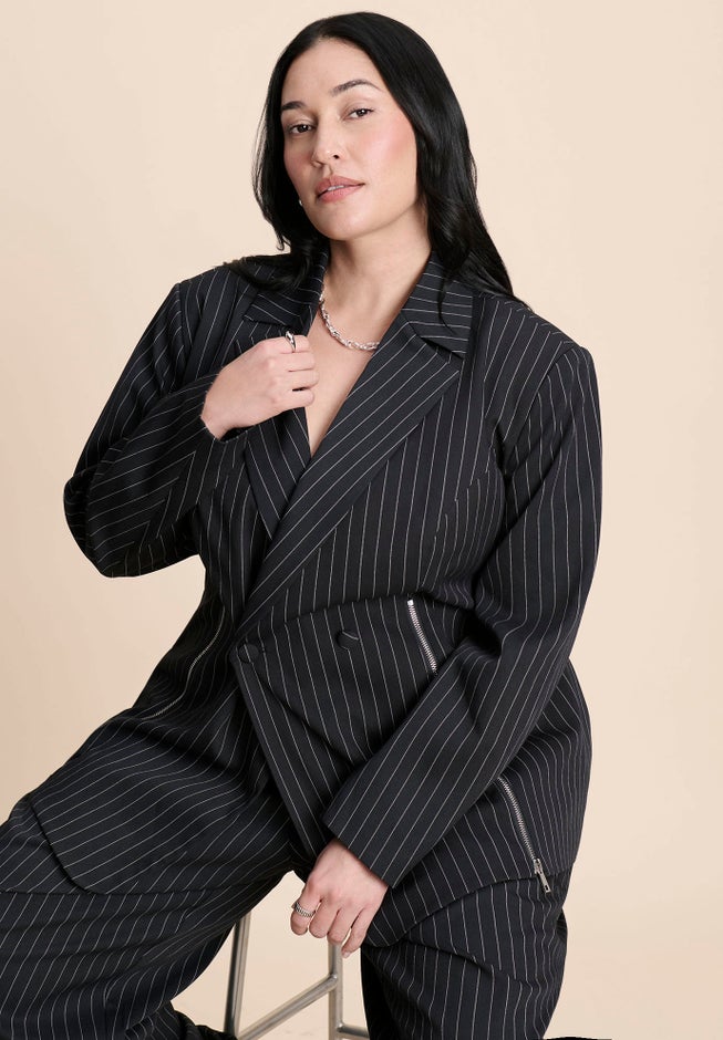 Zip Hem Pinstripe Blazer image number 2