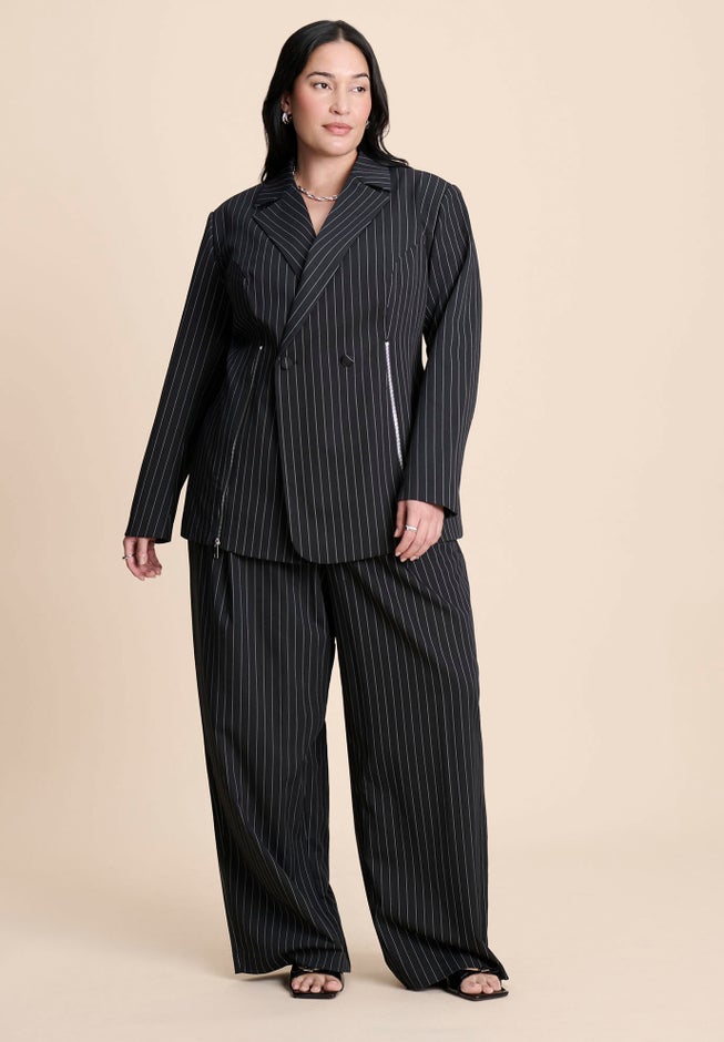 Zip Hem Pinstripe Blazer image number 5
