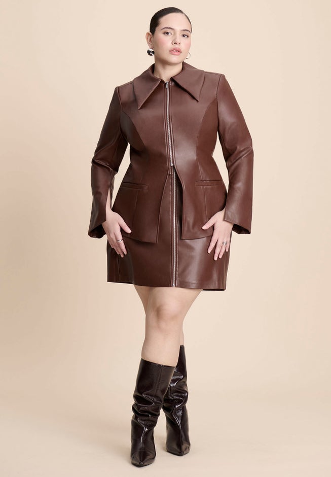 Faux Leather Split Hem Jacket image number 2