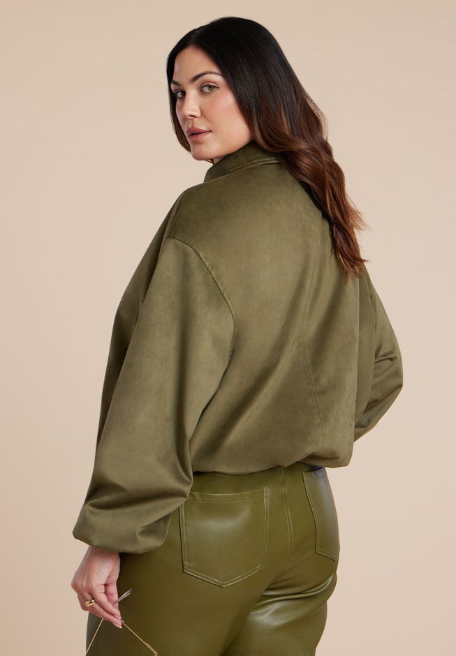 Faux Suede Bomber Jacket image number 2