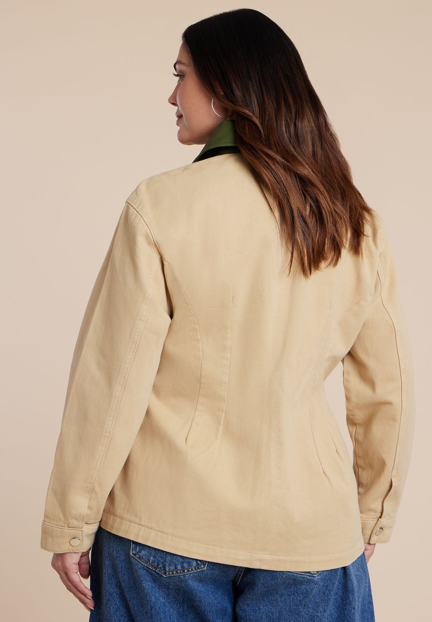 Nipped Waist Barn Jacket With Faux Leather Collar image number 1